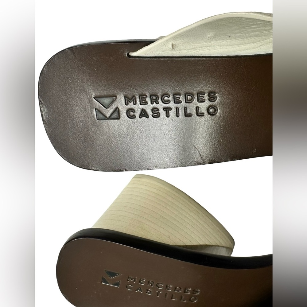 Mercedes Castillo Izar High Block Heel Ivory Leather Slides Sandals Women Sz 7 - Picture 7 of 14